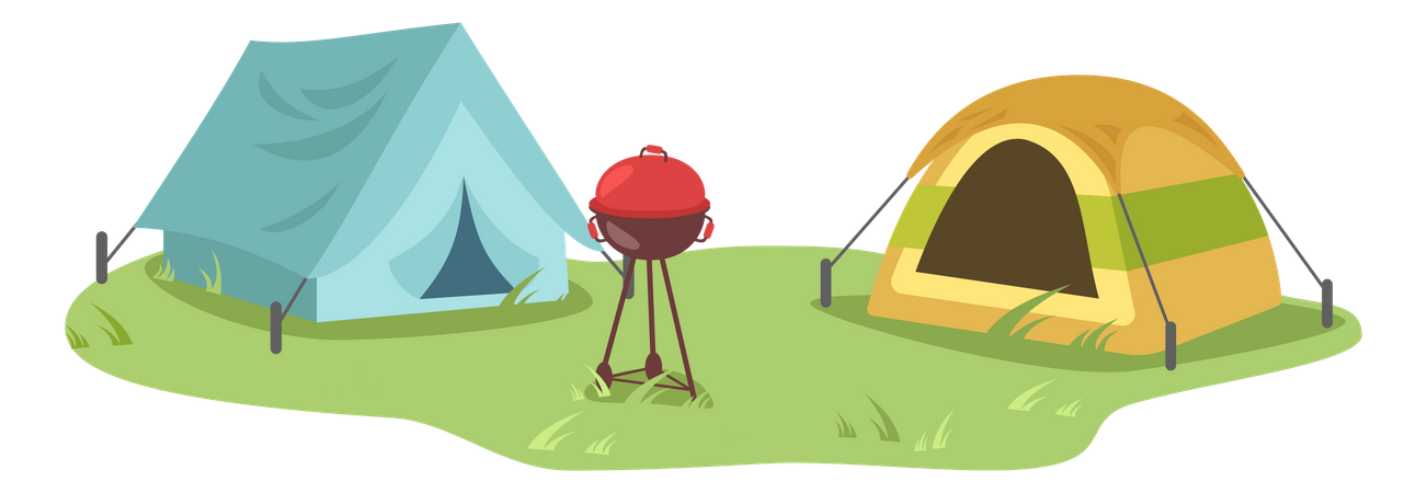 Camping with barbeque Illustration