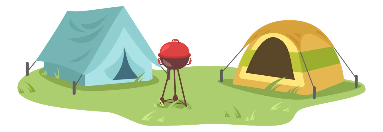 Camping with barbeque  Illustration