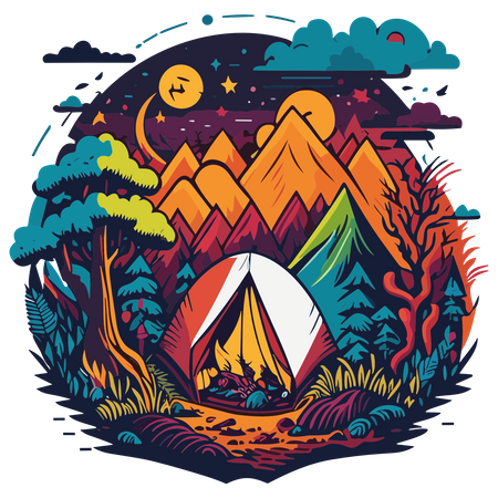 Camping y actividad al aire libre.  Ilustración