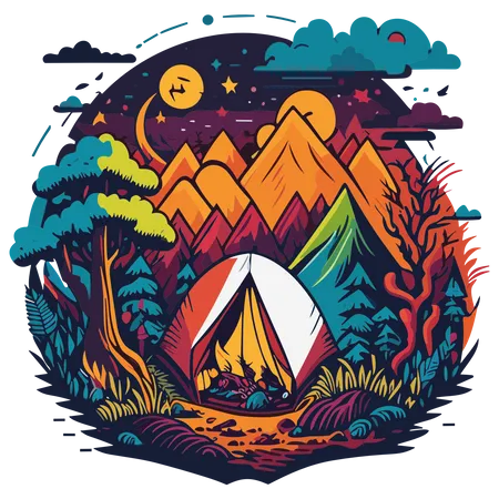 Camping y actividad al aire libre.  Ilustración