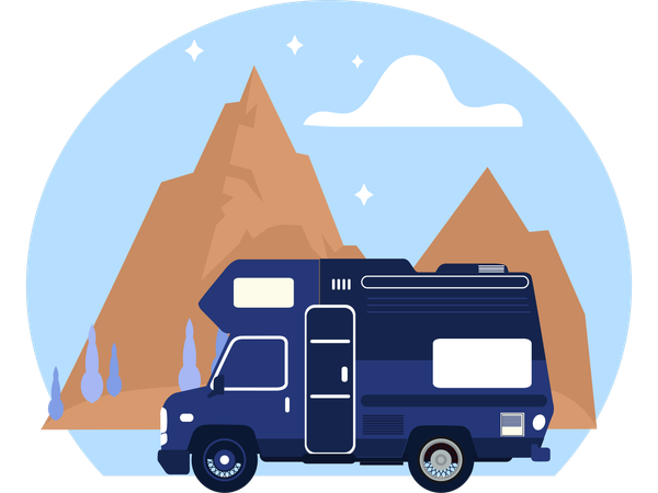 Campingbus mit Landschaftsblick  Illustration