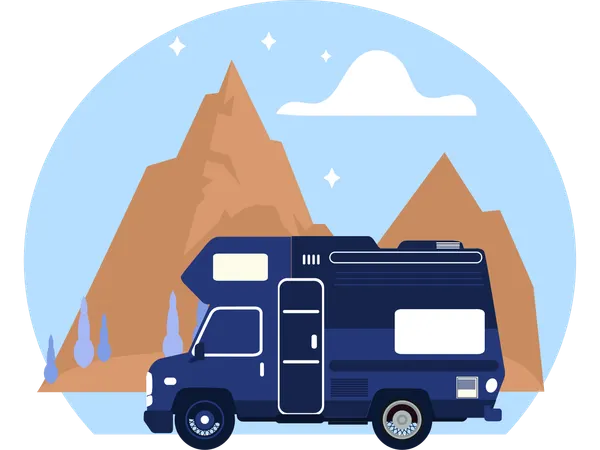 Campingbus mit Landschaftsblick  Illustration