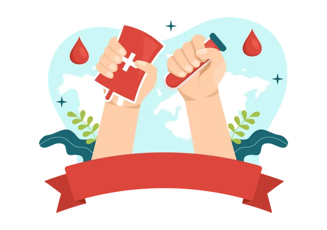 Dia Mundial Do Doador De Sangue Em 14 De Junho Ilustracao Com Sangue Humano Doado Para Dar Ao Destinatario Em Modelos Desenhados A Mao De Desenhos Animados Planos Para Salvar Vidas Ilustração
