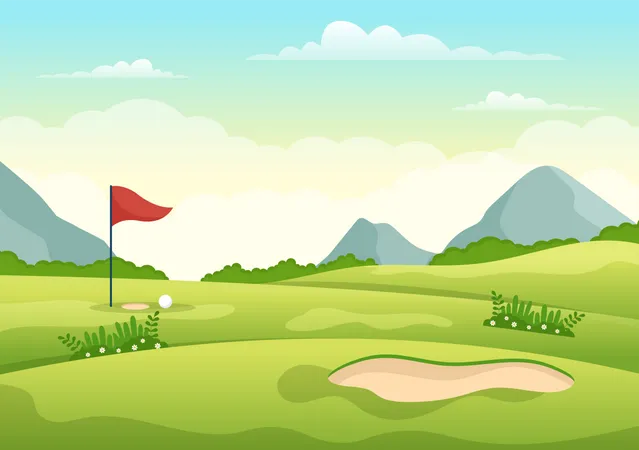 Campo de golf con bandera  Ilustración