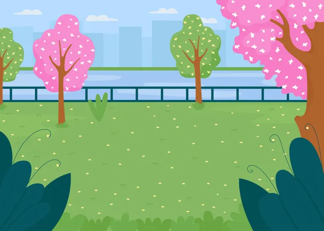 Campo del parque de la ciudad de primavera  Ilustración