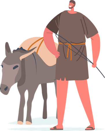 Homem camponês com burro  Ilustração