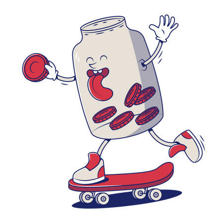 Can On Skateboard Stacks Coins  Illustration