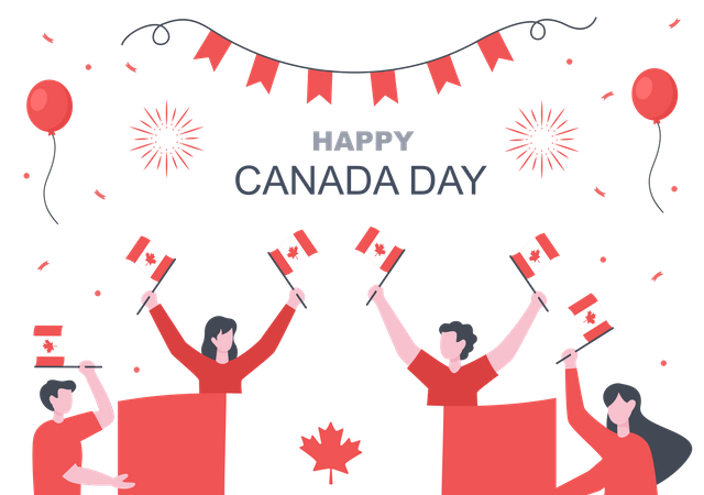 Canadian people celebrating Canada Day  Illustration