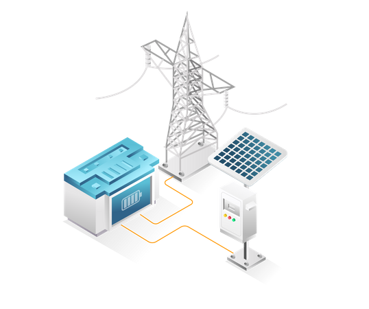 Canal de energía de paneles solares.  Ilustración