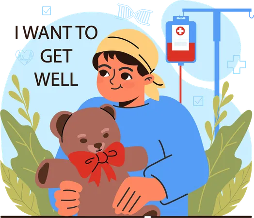Cancer boy want to get well  Illustration