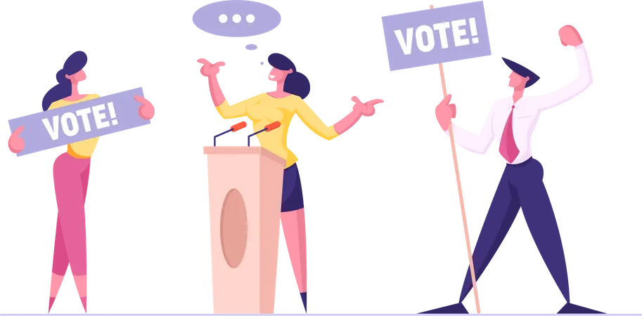 Candidata política femenina pidiendo voto  Ilustración
