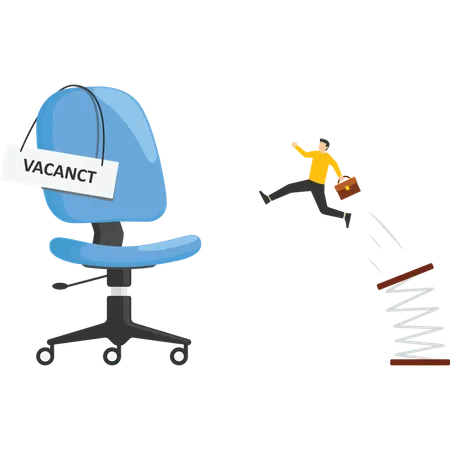 Candidate Searching For Job Ambitious Businessman Worker Climbing The Ladder To Management Office Chair With Vacant Sign Illustration