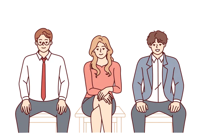 Business People Sit On Chairs In Line For Interview For Manager Position In Corporation Men And Woman Want To Get Job With High Salary And Insurance Are Waiting For Call From Business Executive Illustration