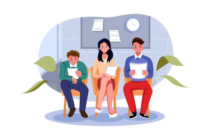 Candidates waiting for job interview Illustration