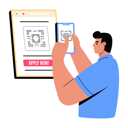 Candidato escaneando código QR para conseguir emprego  Ilustração