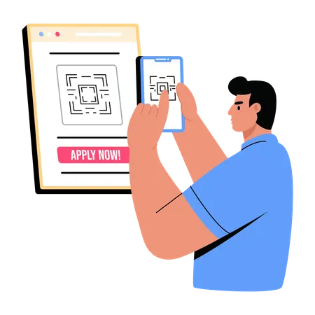 Candidato escaneando código QR para conseguir emprego  Ilustração