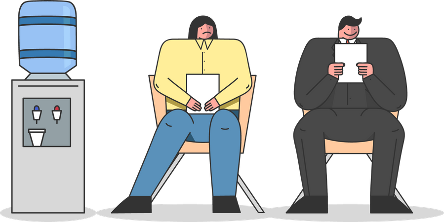 Candidatos esperando entrevista de trabajo  Ilustración