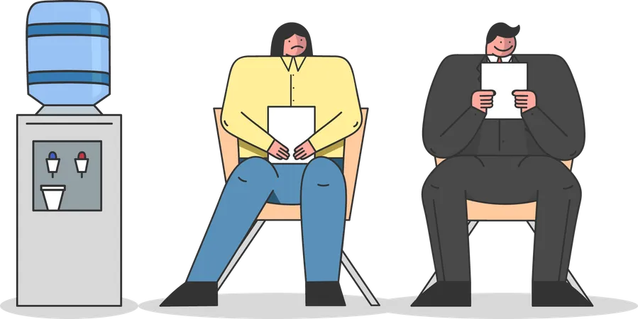 Candidatos à espera de entrevista de emprego  Ilustração