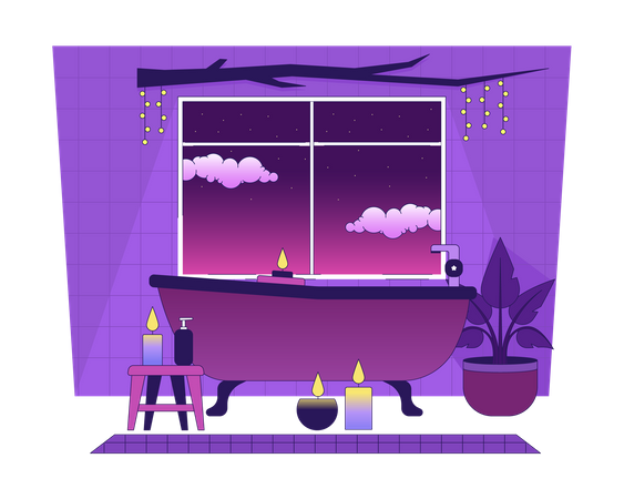 Candles with bathtub isolated chill lo fi image  Illustration