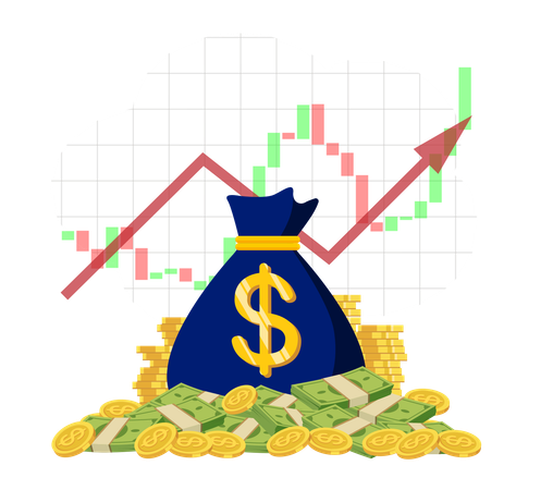 Candlestick chart indicating economical growth  Illustration