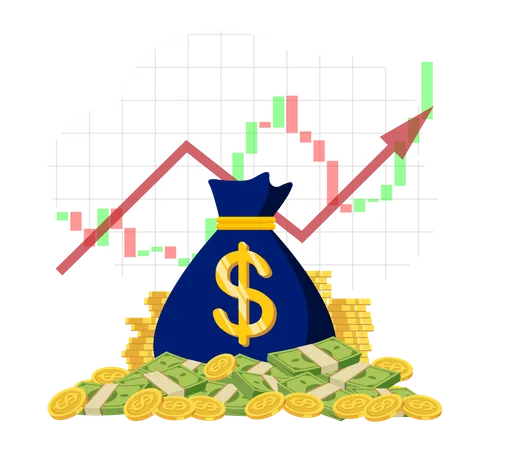 Candlestick chart indicating economical growth  Illustration