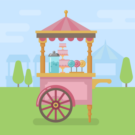 Candy cart in the garden  Illustration