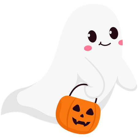 Candy Pumpkin Carrying Ghost  Illustration