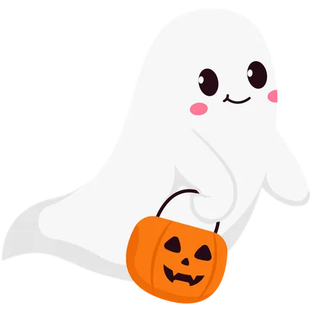 Candy Pumpkin Carrying Ghost  Illustration