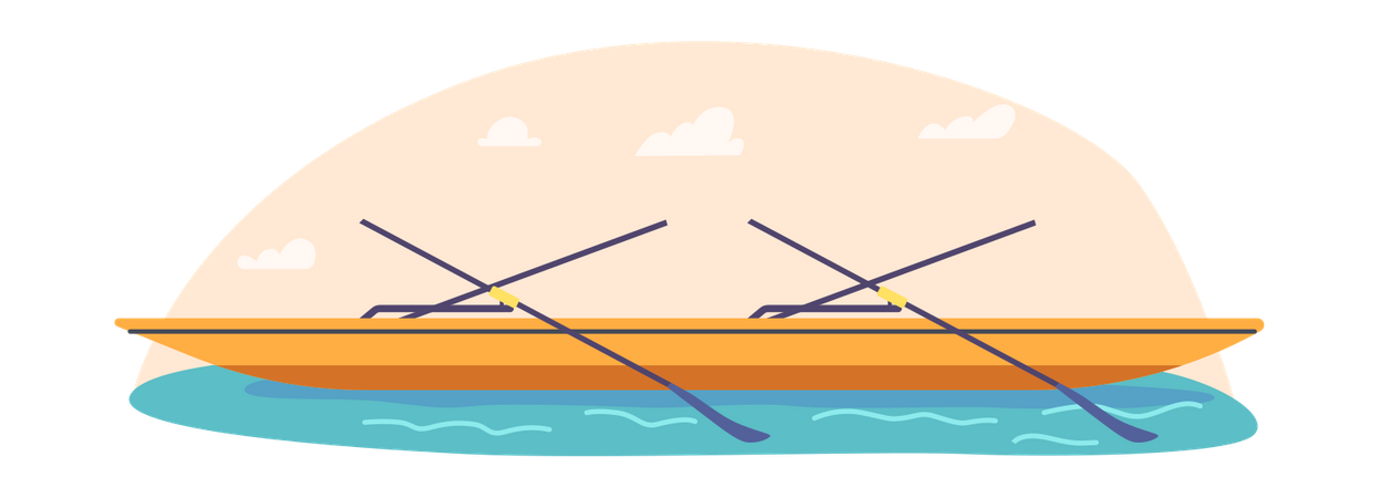 Barco en canoa en el río.  Ilustración