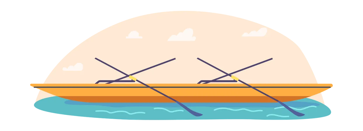 Barco en canoa en el río.  Ilustración