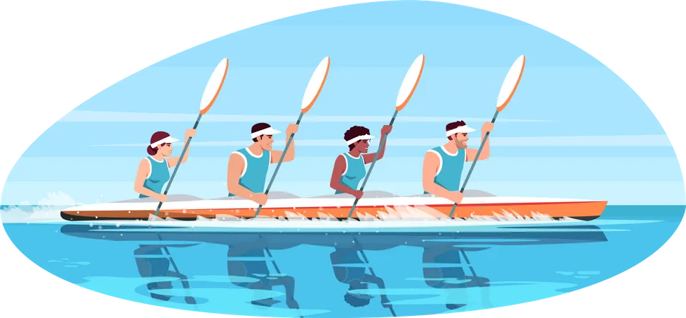 Canoe Competition Semi Flat Vector Illustration Multinational Cooperation To Win Extreme Sport Game Man And Woman With Paddle In Boat Athlete 2 D Cartoon Characters For Commercial Use 일러스트레이션