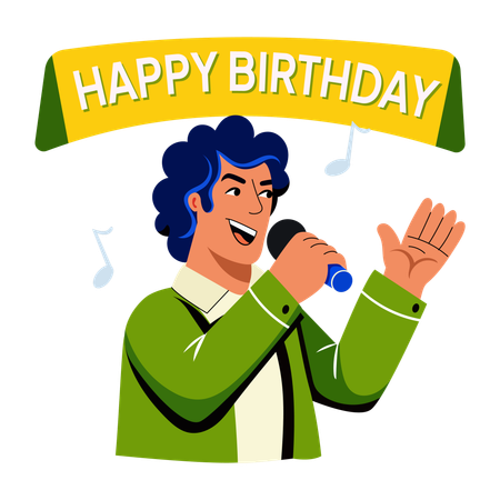 Cantante de cumpleaños cantando canción de feliz cumpleaños  Ilustración