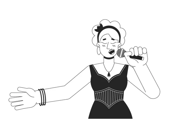 Vocalista cantante femenina caucásica sosteniendo el micrófono  Ilustración