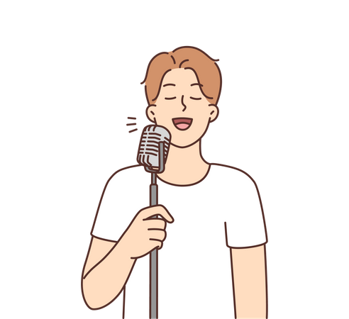 Cantor masculino cantando música  Ilustração