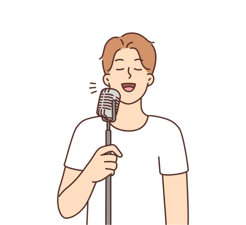 Cantor masculino cantando música  Ilustração