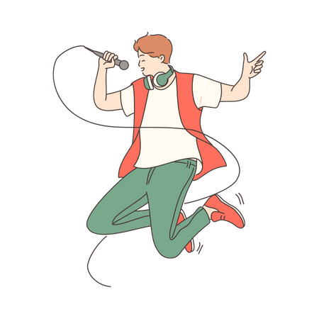 Cantor masculino cantando música  Ilustração