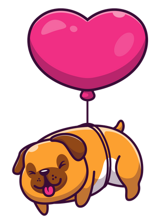 Cachorro é levantado por balão  Ilustração