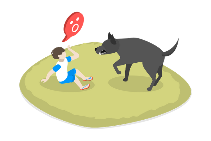 Cachorro agressivo sem-teto atacando criança  Ilustração