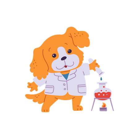 Cachorro fofo - um cientista conduzindo experimentos  Ilustração