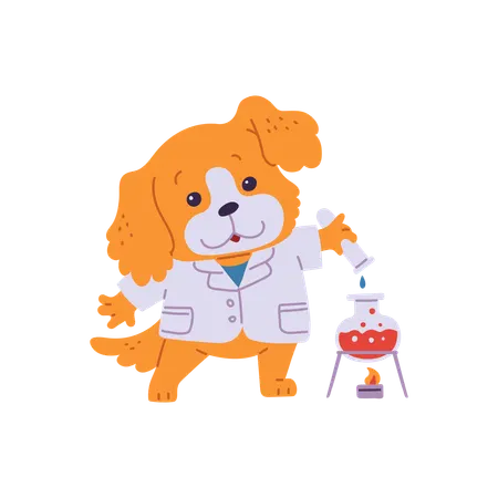 Cachorro fofo - um cientista conduzindo experimentos  Ilustração