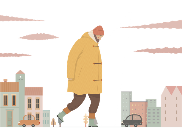 Homem vestindo capa de chuva  Ilustração