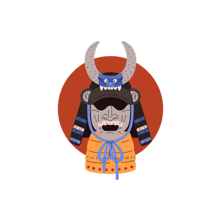 Capacete militar tradicional de samurai com chifres  Ilustração