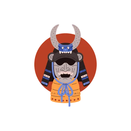 Capacete militar tradicional de samurai com chifres  Ilustração