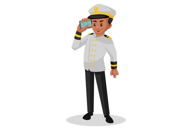 Capitaine de navire parlant au téléphone  Illustration