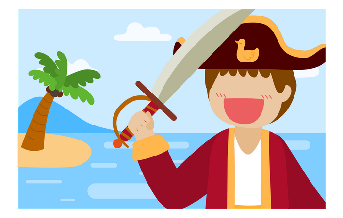 Capitaine pirate tenant l'épée  Illustration