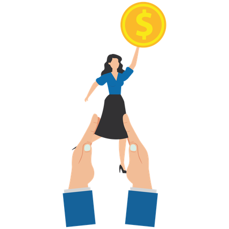 Capital hands grabbing businesswoman with gold coins  Illustration