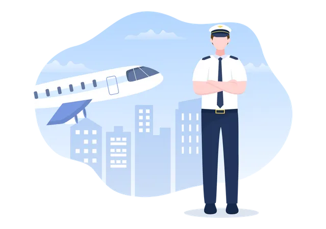 Capitán de avión de pie  Ilustración