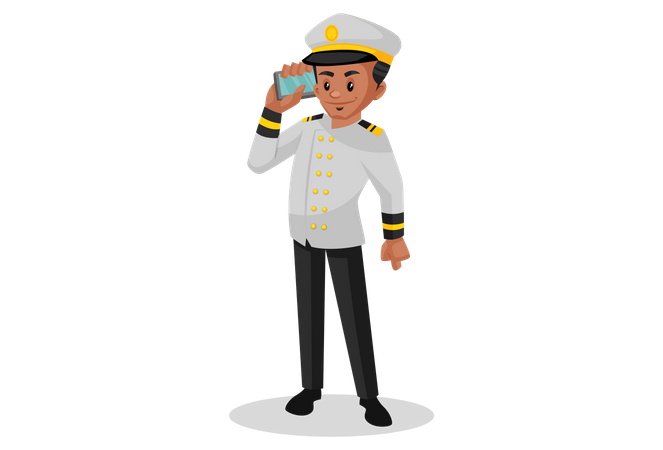 Capitán de barco hablando por teléfono  Ilustración