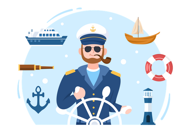 Capitán de barco masculino  Ilustración