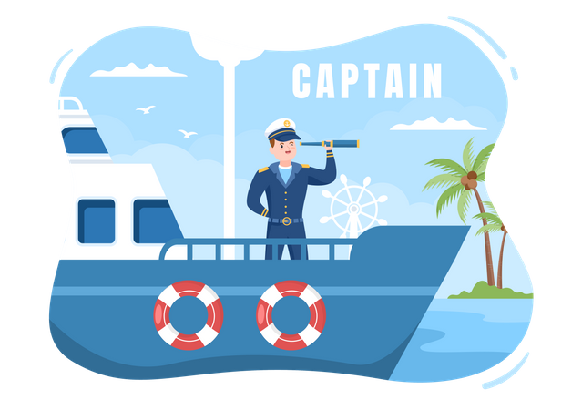 Capitán de barco masculino encontrando algo  Ilustración
